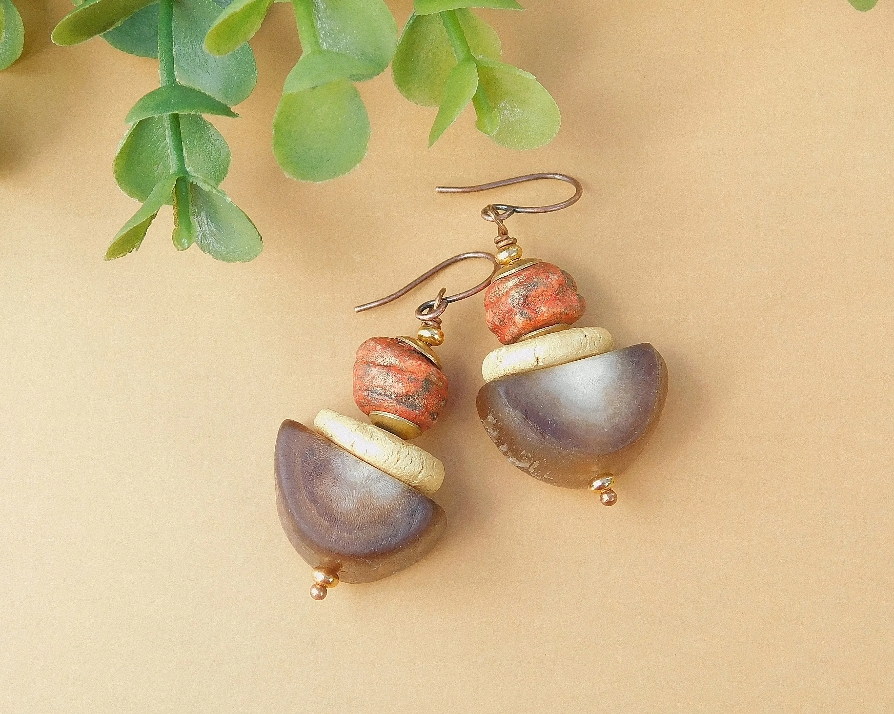 Stoneware Clay Semicircle Bead Earrings