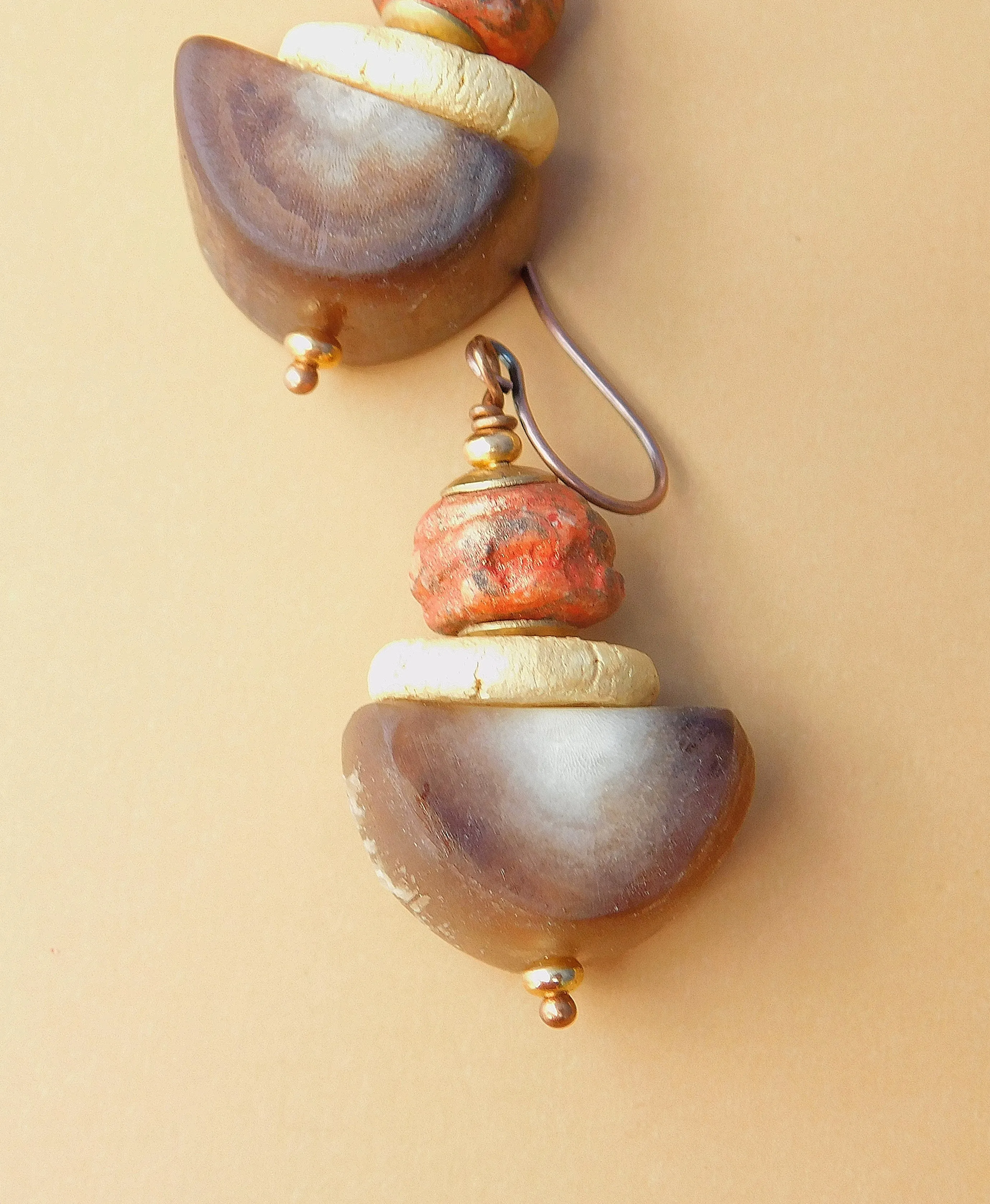 Stoneware Clay Semicircle Bead Earrings