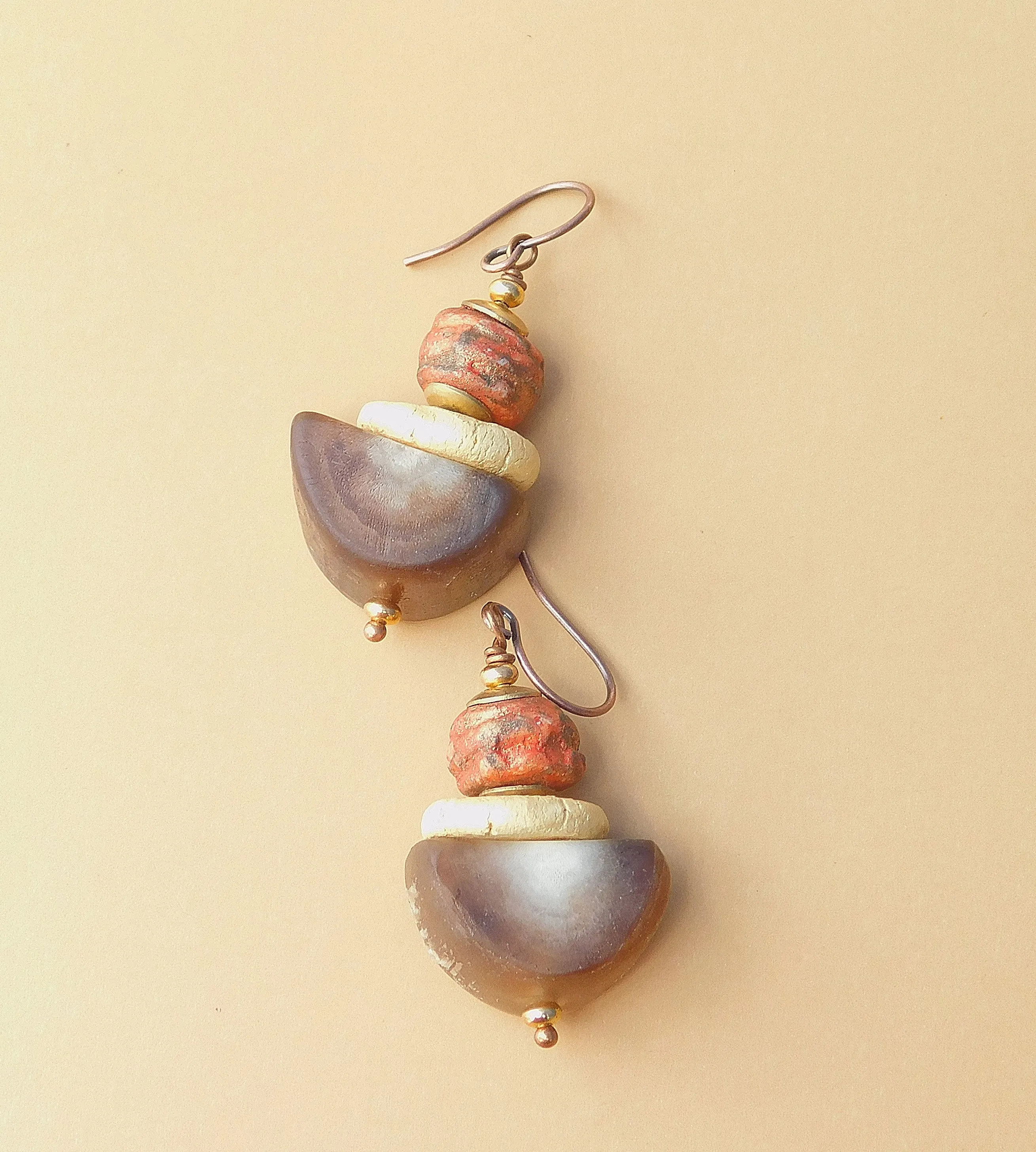 Stoneware Clay Semicircle Bead Earrings