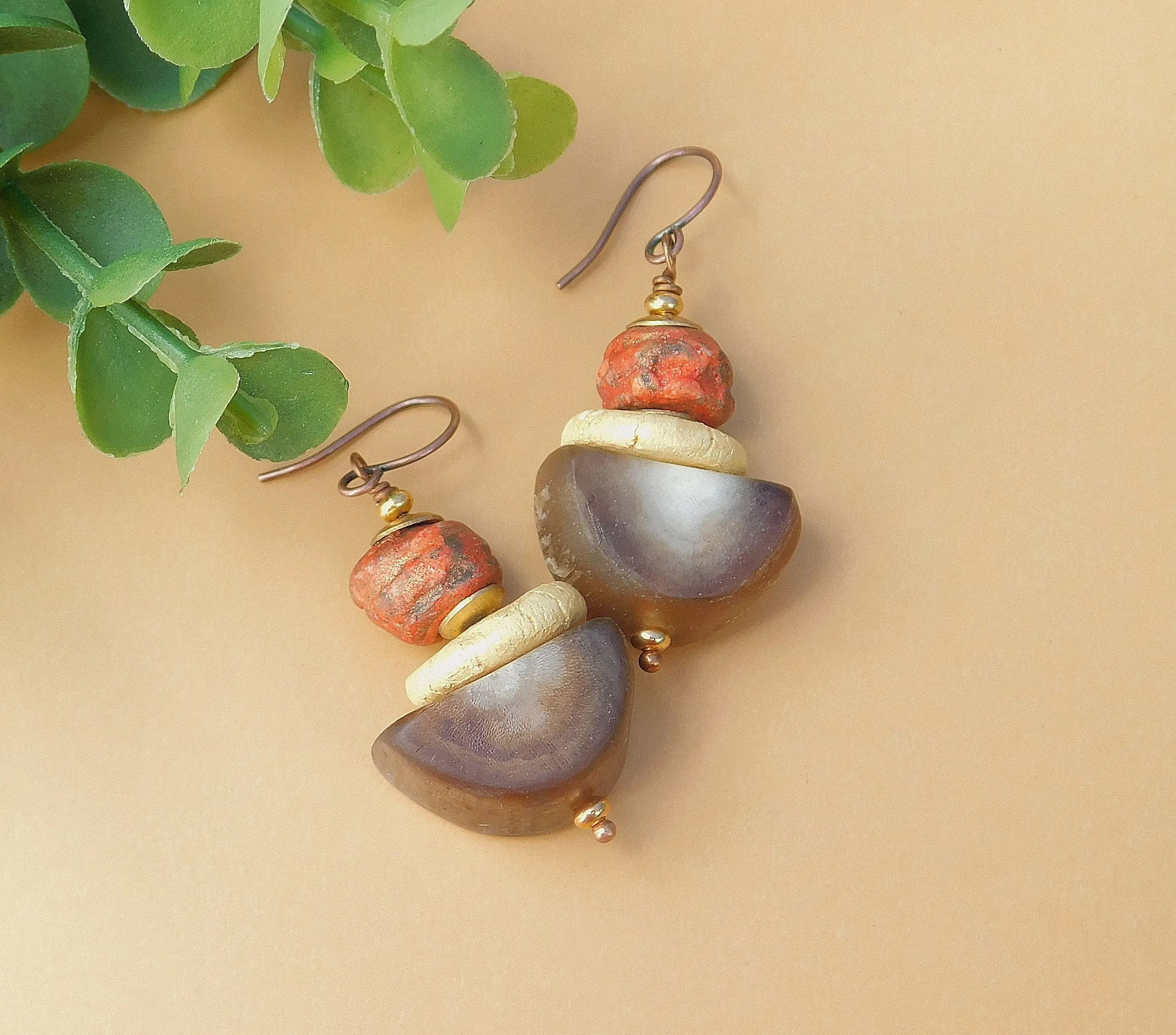 Stoneware Clay Semicircle Bead Earrings