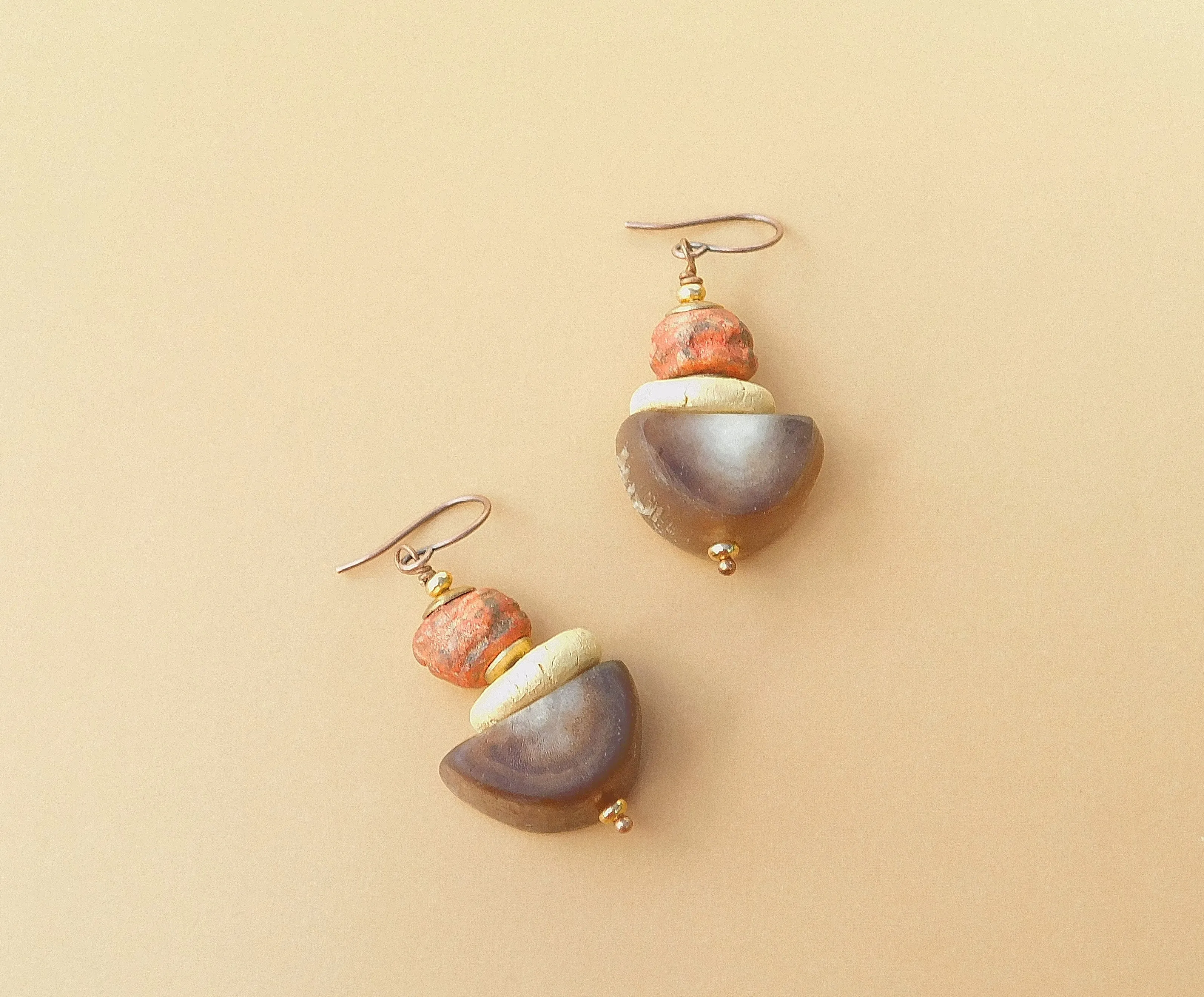 Stoneware Clay Semicircle Bead Earrings