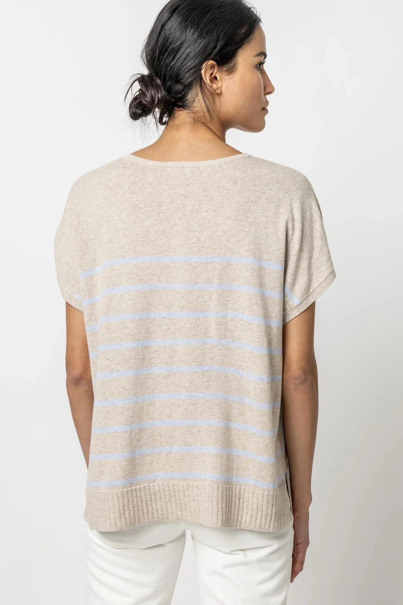 Striped Split Neck Tunic Sweater