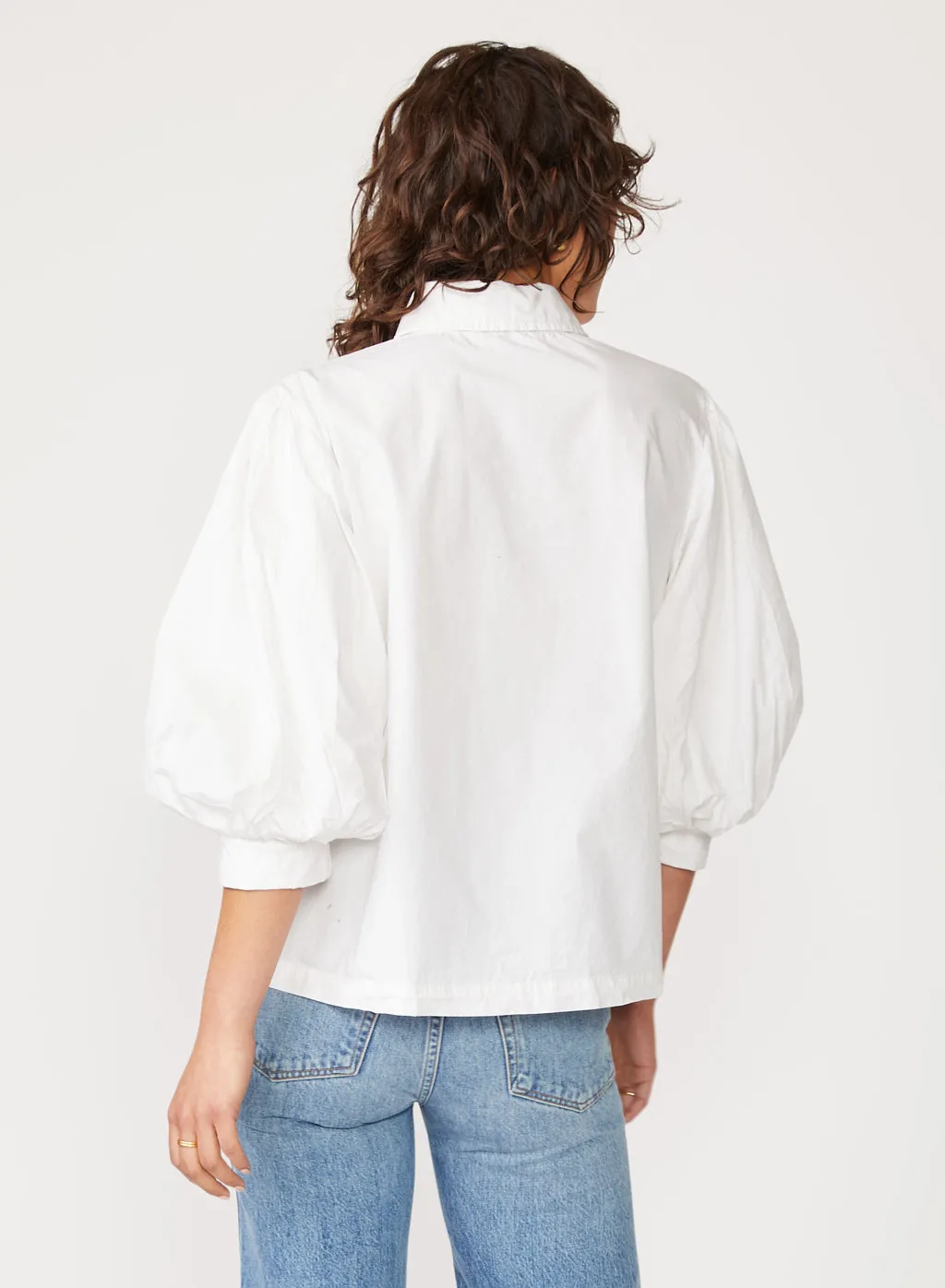 Structured Poplin Puff Sleeve Shirt in White