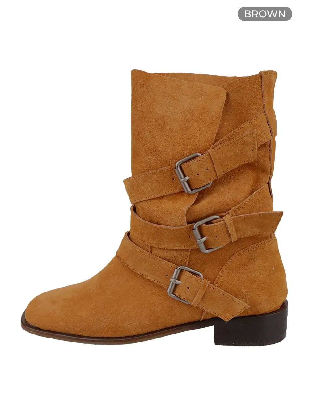 Suede Buckle Ankle Boots CM421