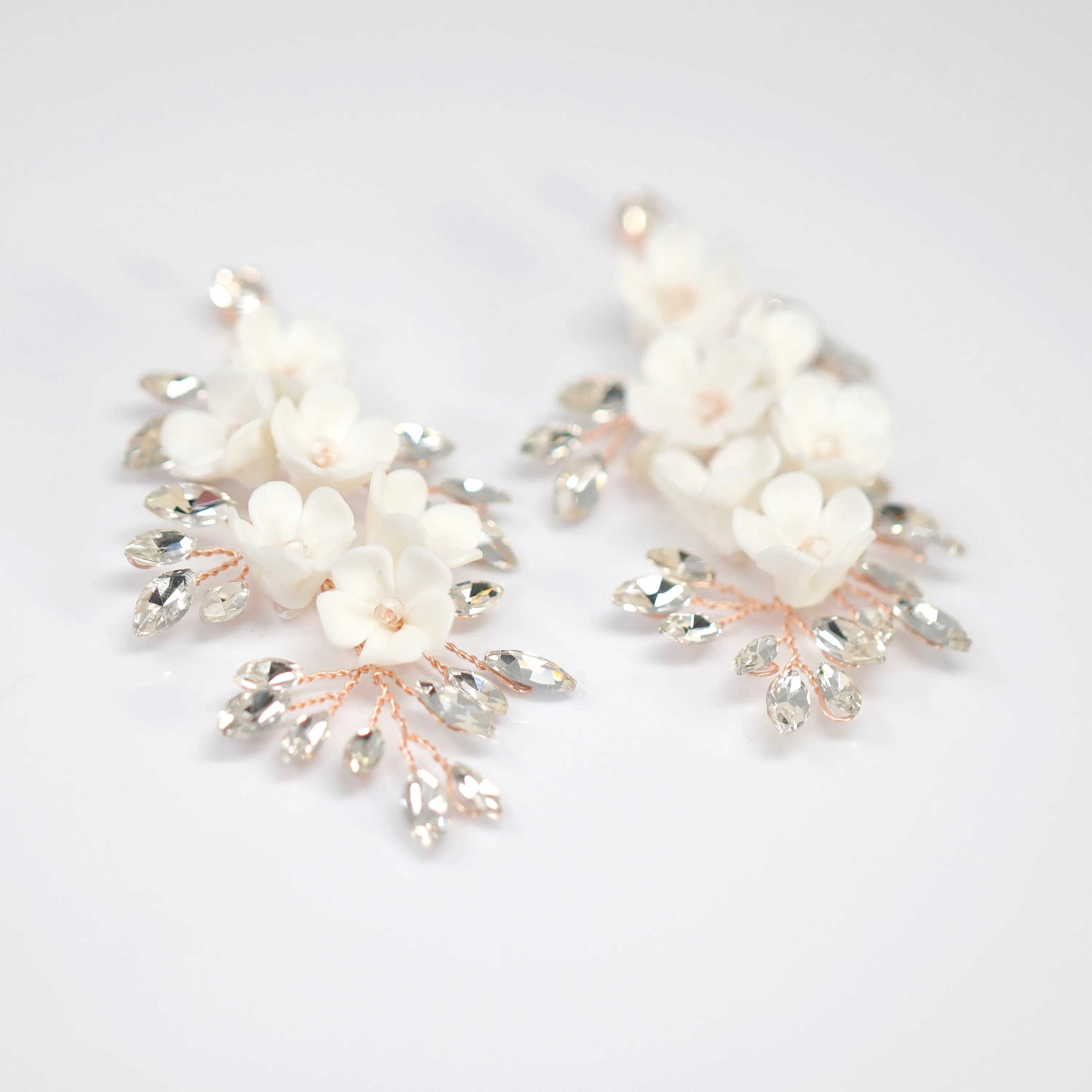 Swarovski Crystal Porcelain White Floral Dreams Vine Leaves Earring Long Bridal Jewelry Opal Bridal Earrings Opal Statement Earrings