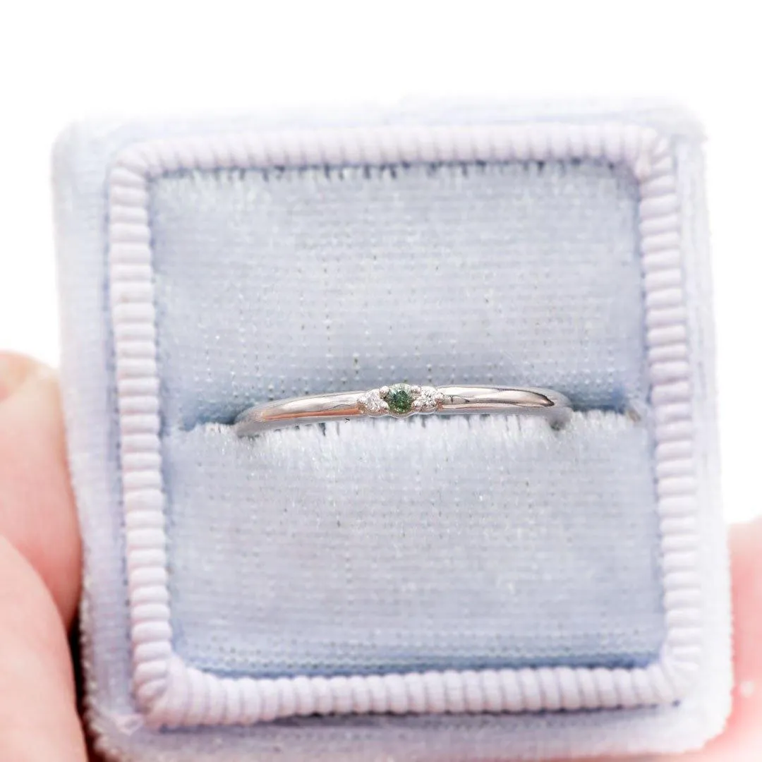 Tania Ring - 3-stone Diamond & Green Montana Sapphire Stacking Wedding Ring