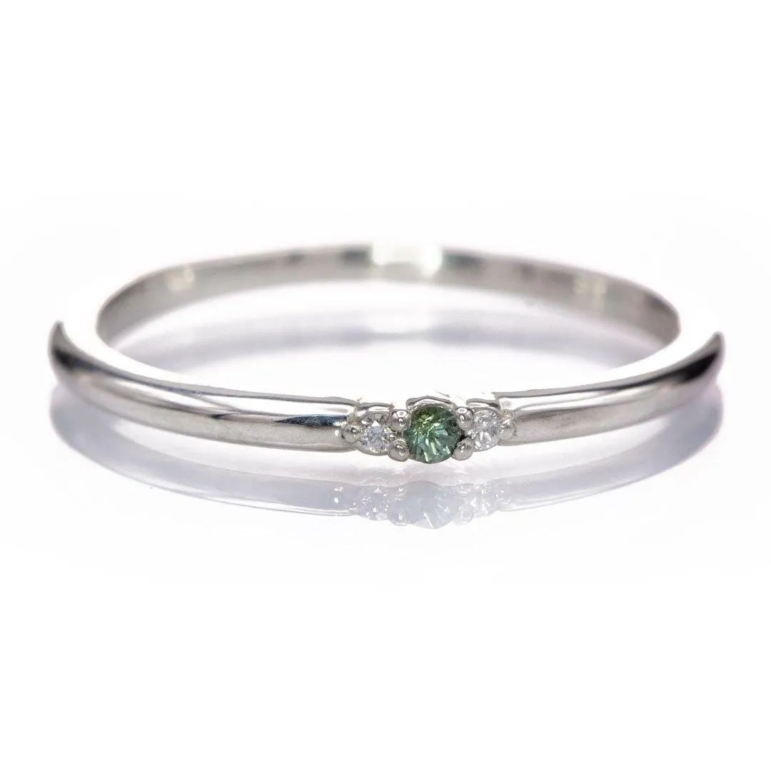 Tania Ring - 3-stone Diamond & Green Montana Sapphire Stacking Wedding Ring