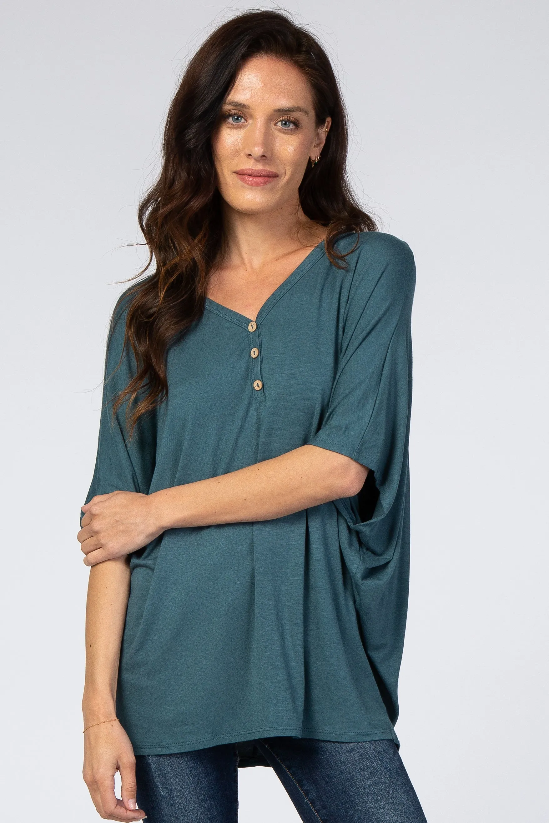 Teal Button Front Maternity Tunic