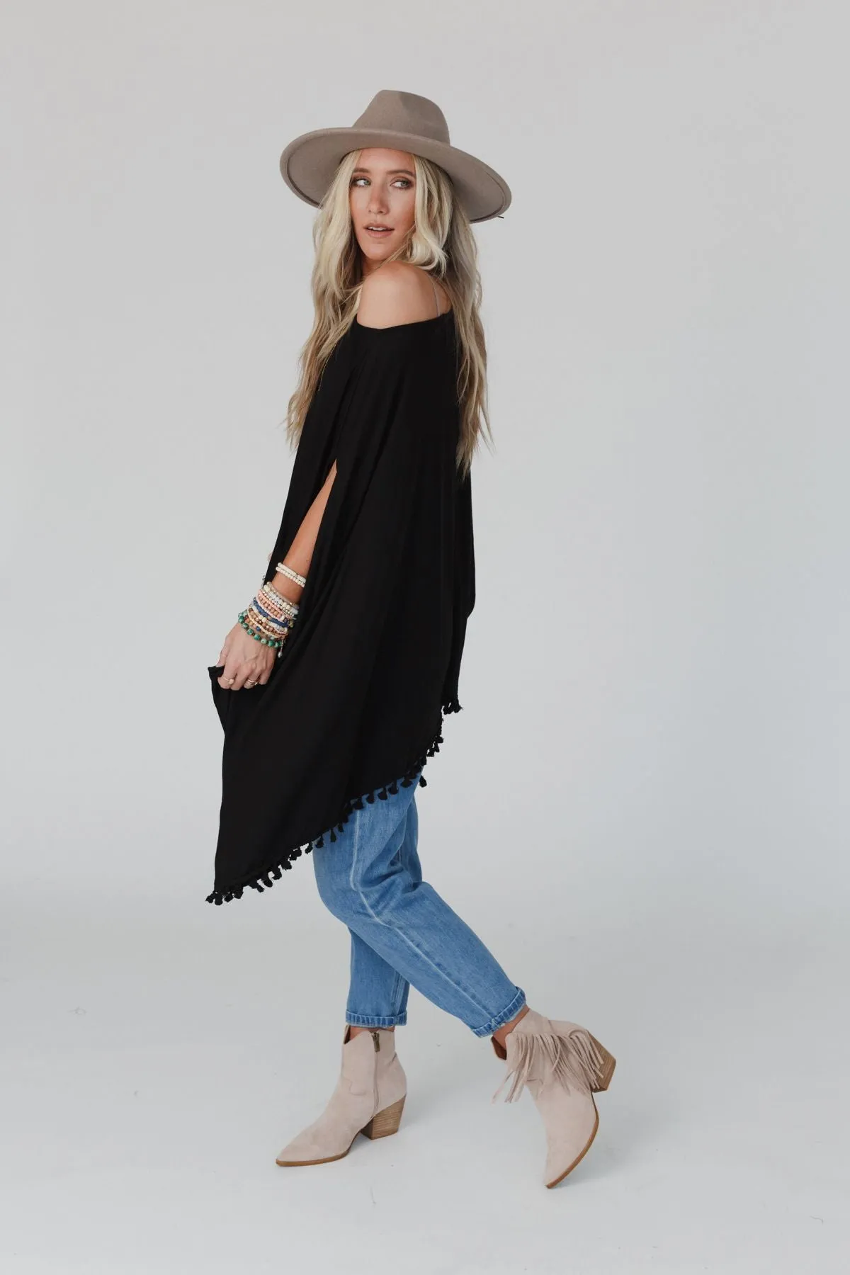 The Wren Tassel Tunic - Black