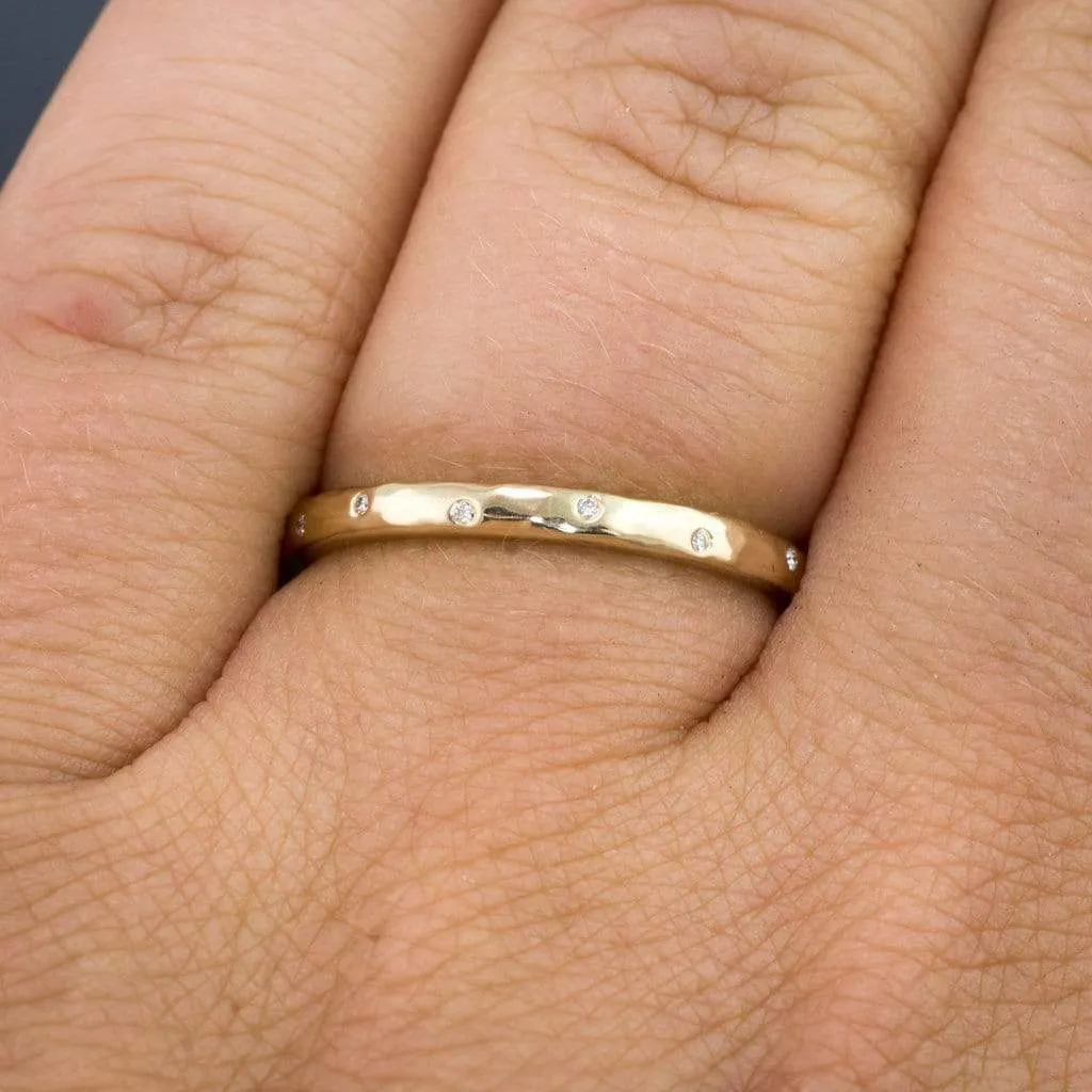 Thin Diamond Wedding Ring Skinny Hammered Texture Gold Wedding Band