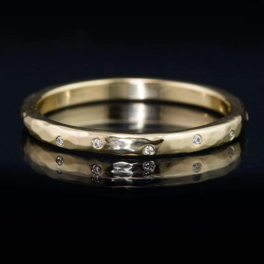 Thin Diamond Wedding Ring Skinny Hammered Texture Gold Wedding Band