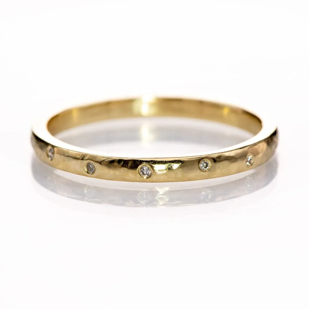 Thin Diamond Wedding Ring Skinny Hammered Texture Gold Wedding Band