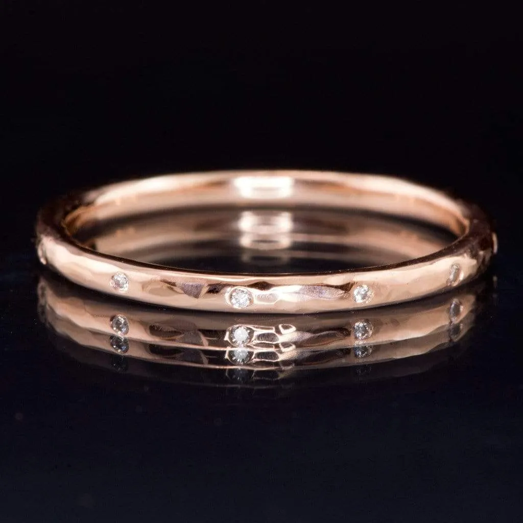 Thin Diamond Wedding Ring Skinny Hammered Texture Gold Wedding Band