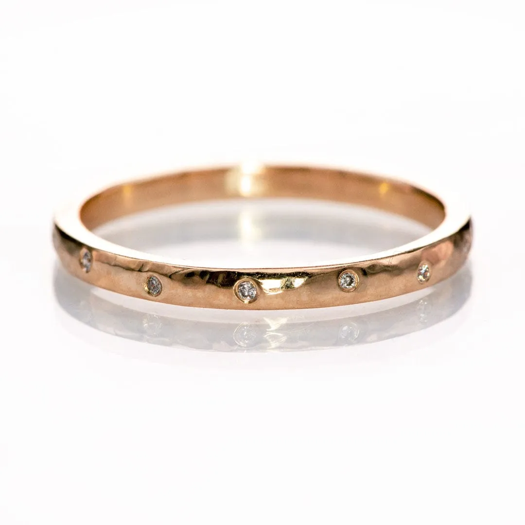 Thin Diamond Wedding Ring Skinny Hammered Texture Gold Wedding Band