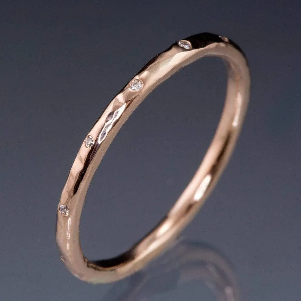 Thin Diamond Wedding Ring Skinny Hammered Texture Gold Wedding Band