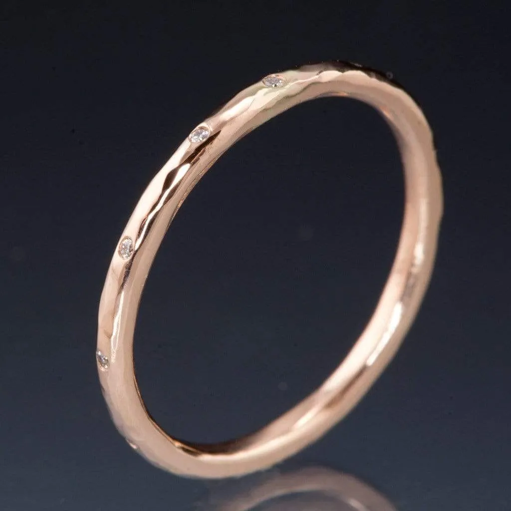 Thin Diamond Wedding Ring Skinny Hammered Texture Gold Wedding Band