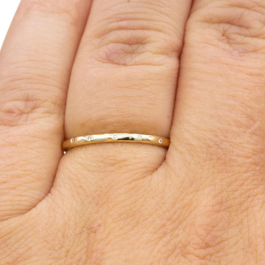 Thin Diamond Wedding Ring Skinny Hammered Texture Gold Wedding Band