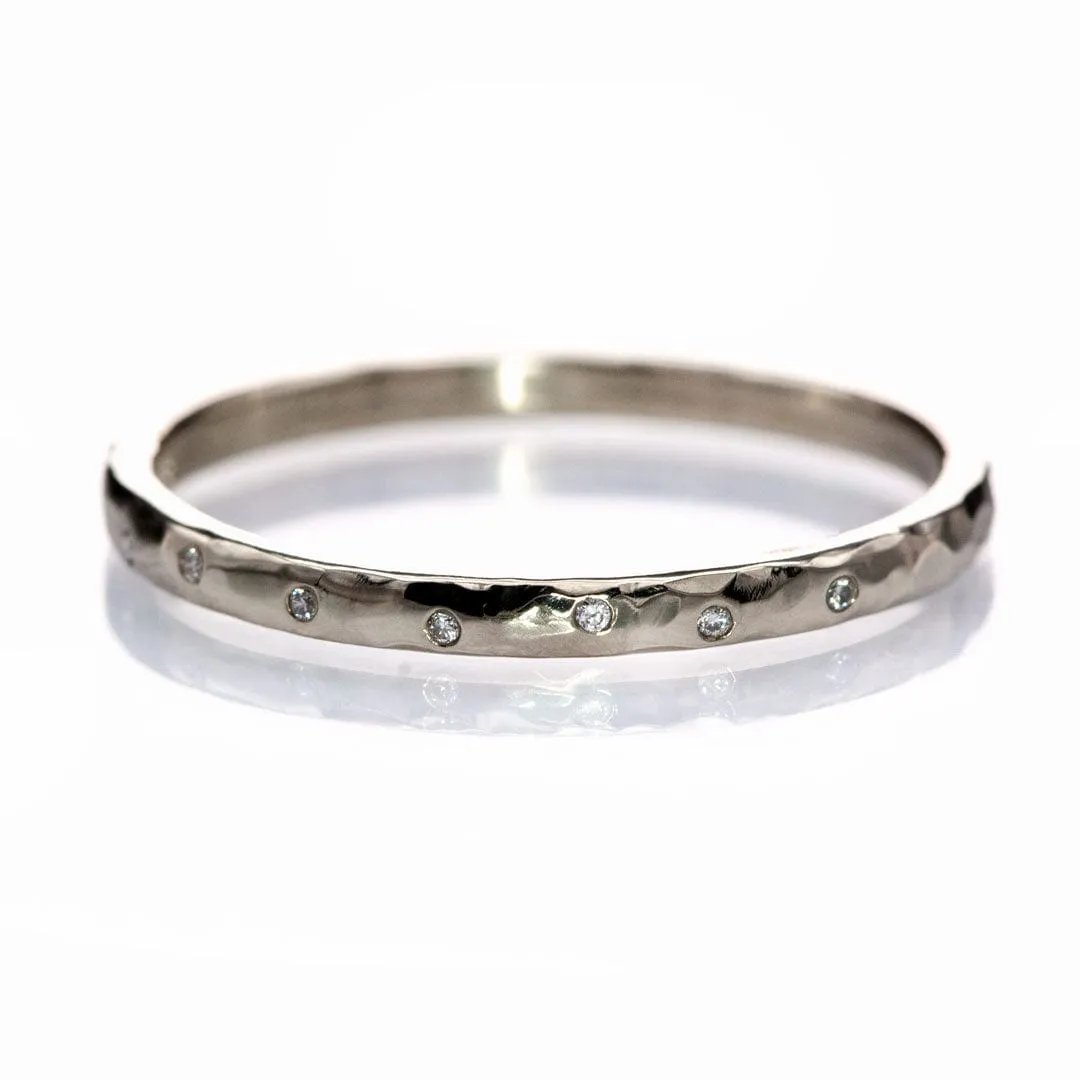 Thin Diamond Wedding Ring Skinny Hammered Texture Gold Wedding Band