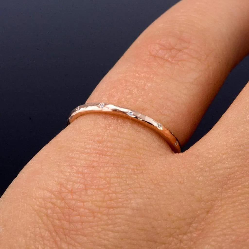 Thin Diamond Wedding Ring Skinny Hammered Texture Gold Wedding Band