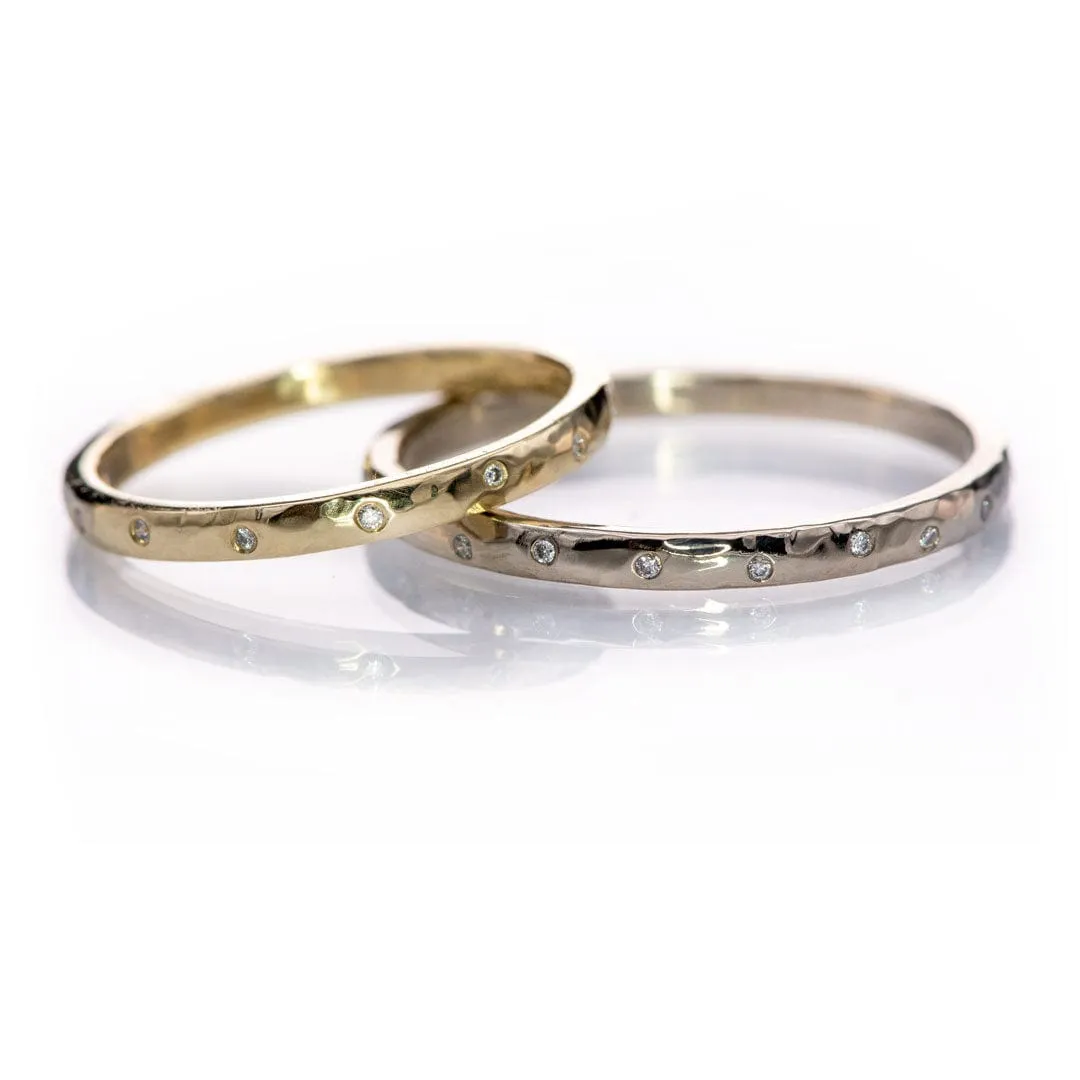 Thin Diamond Wedding Ring Skinny Hammered Texture Gold Wedding Band