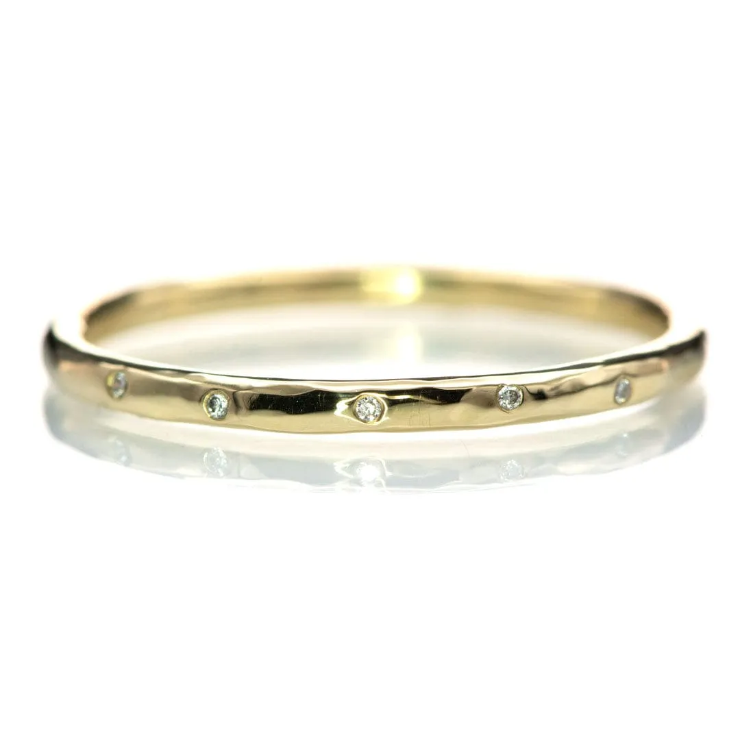 Thin Diamond Wedding Ring Skinny Hammered Texture Gold Wedding Band