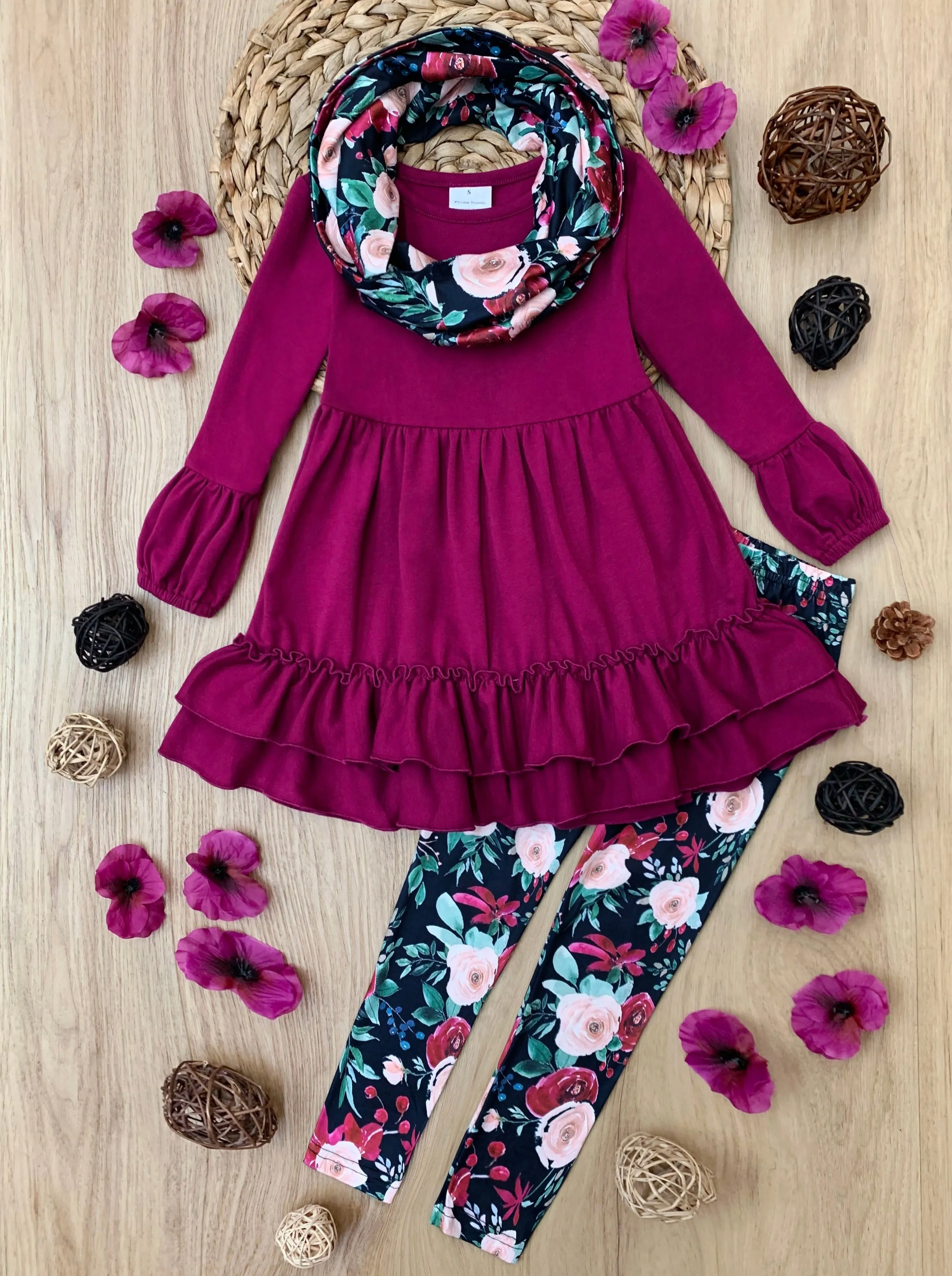 'Tis The Season Floral Tunic, Scarf, And Legging Set