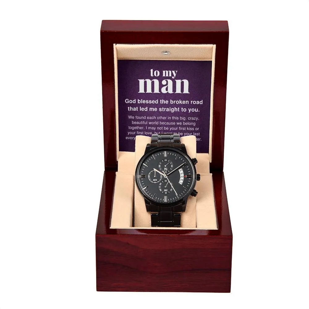 To My Man, Big Crazy Beautiful World Black Chronograph Watch For Men