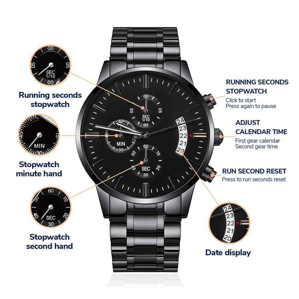 To My Man, Big Crazy Beautiful World Black Chronograph Watch For Men