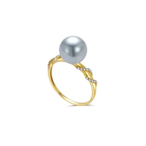 Top Grade Japan Silver Blue Akoya Pearl 18K Solid Gold Ring KR00079