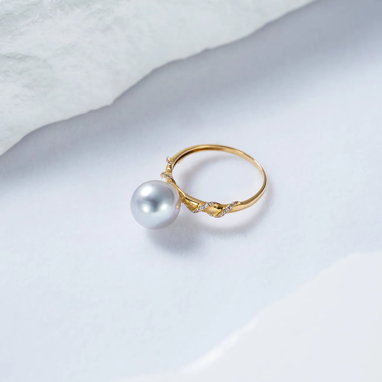 Top Grade Japan Silver Blue Akoya Pearl 18K Solid Gold Ring KR00079