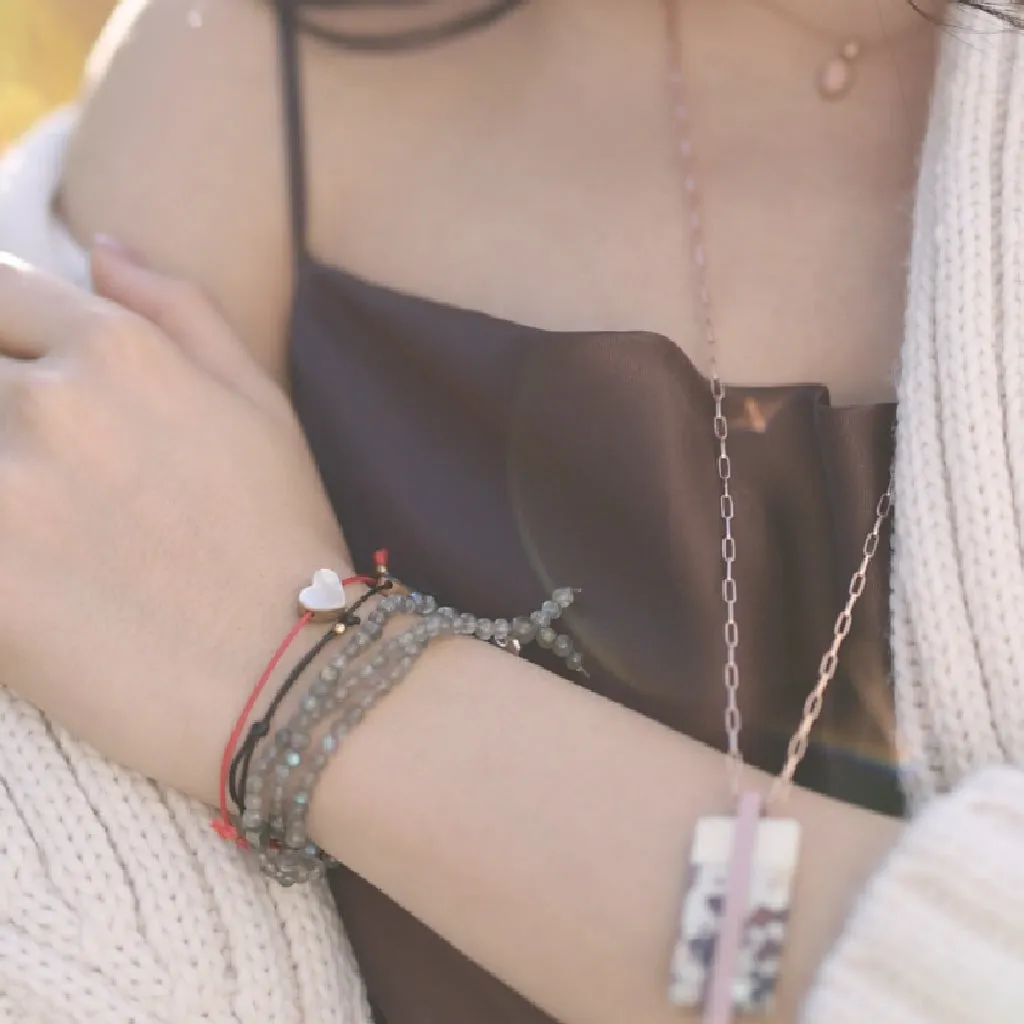 Triple Wrap Skinny Bead Bracelet with Pyrite - Labradorite