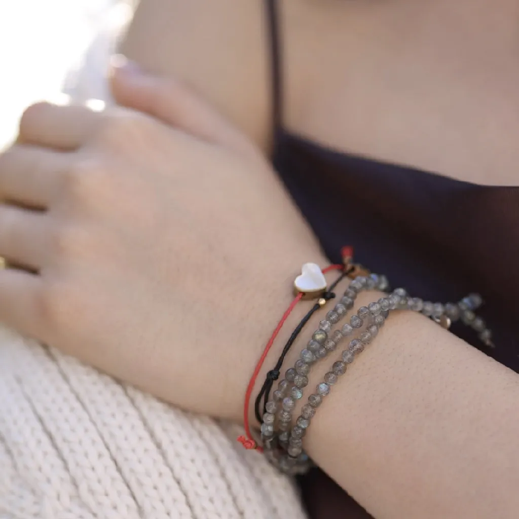 Triple Wrap Skinny Bead Bracelet with Pyrite - Labradorite