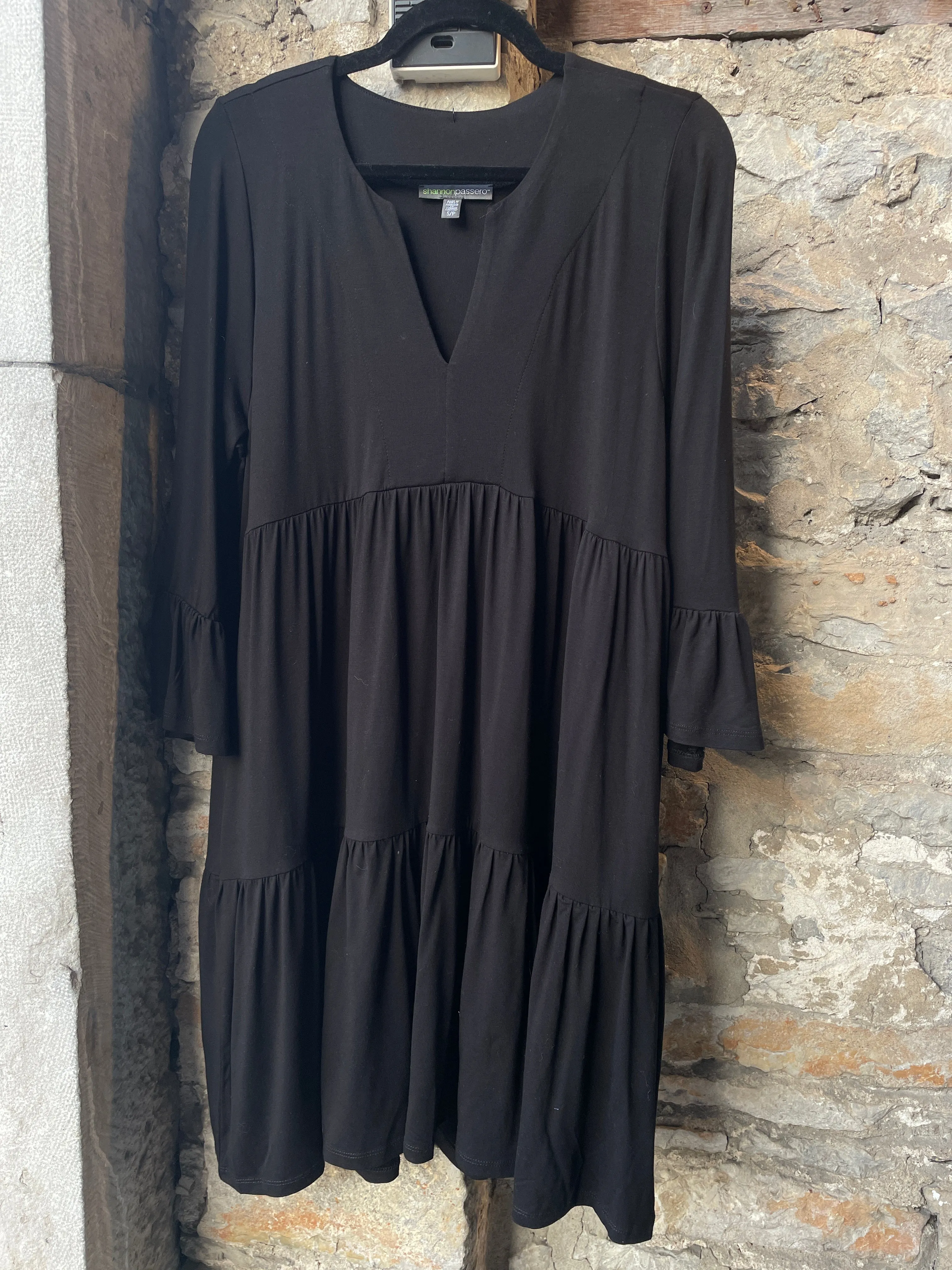 V Neck Jersey Swing Tunic Dress - Black