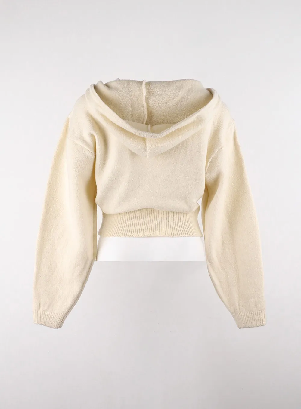 V-Neckline Solid Drawstring Knit Hoodie OD320