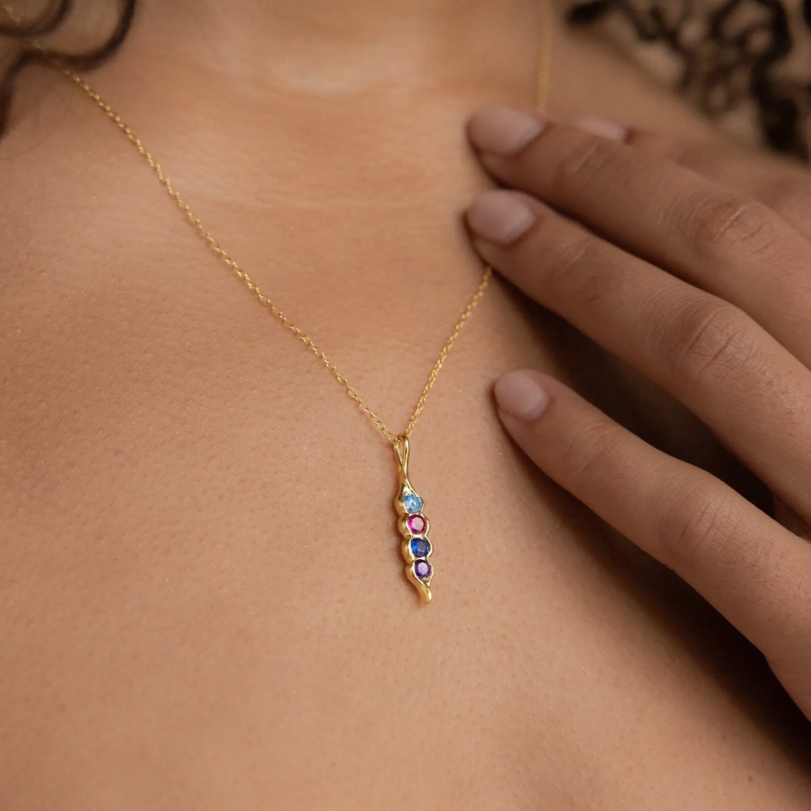 Vertical Pod Birthstone Necklace