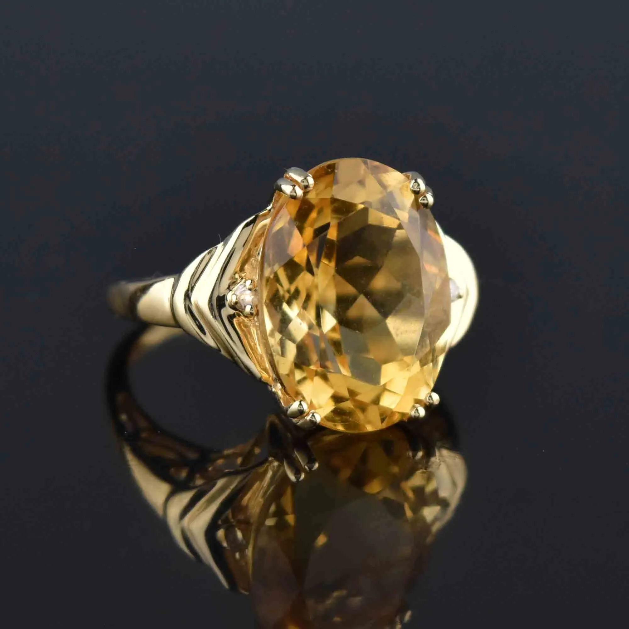 Vintage 14K Gold 8 CTW Diamond Citrine Ring