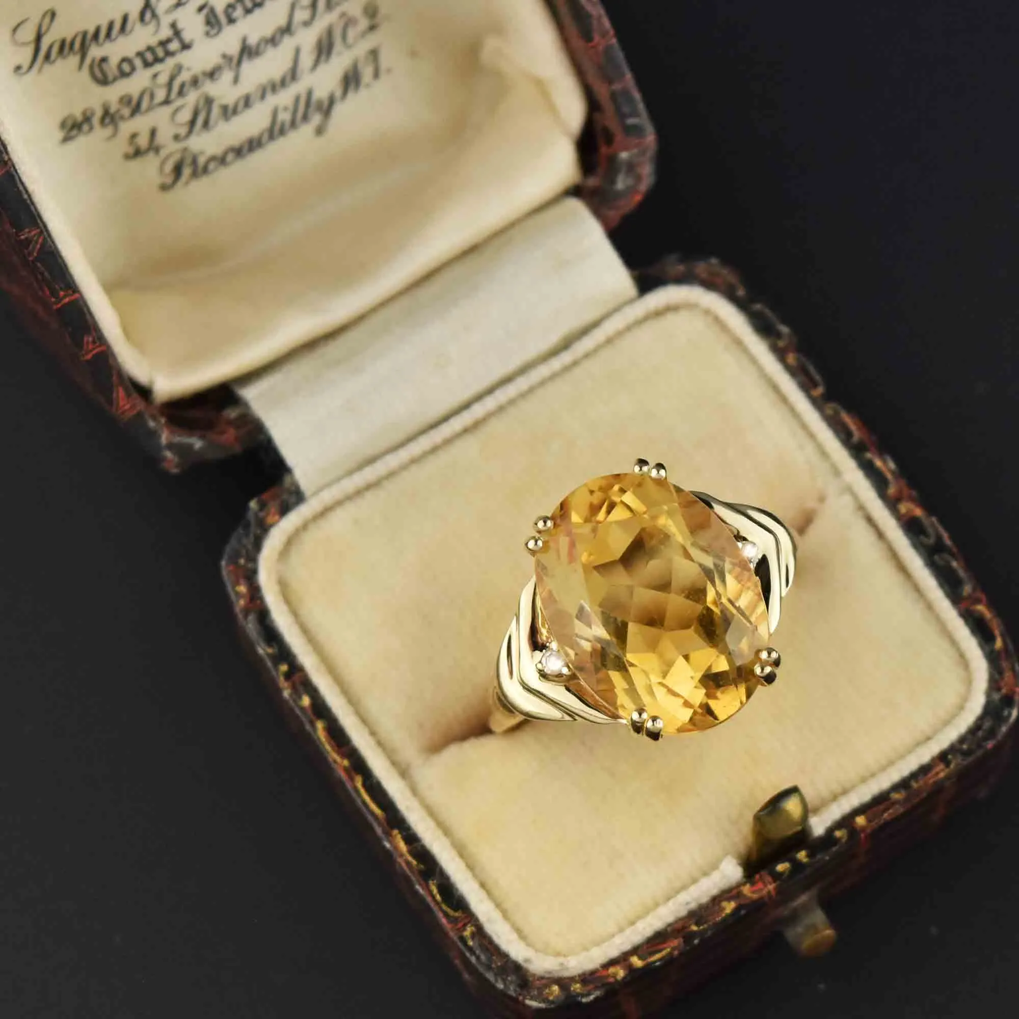 Vintage 14K Gold 8 CTW Diamond Citrine Ring