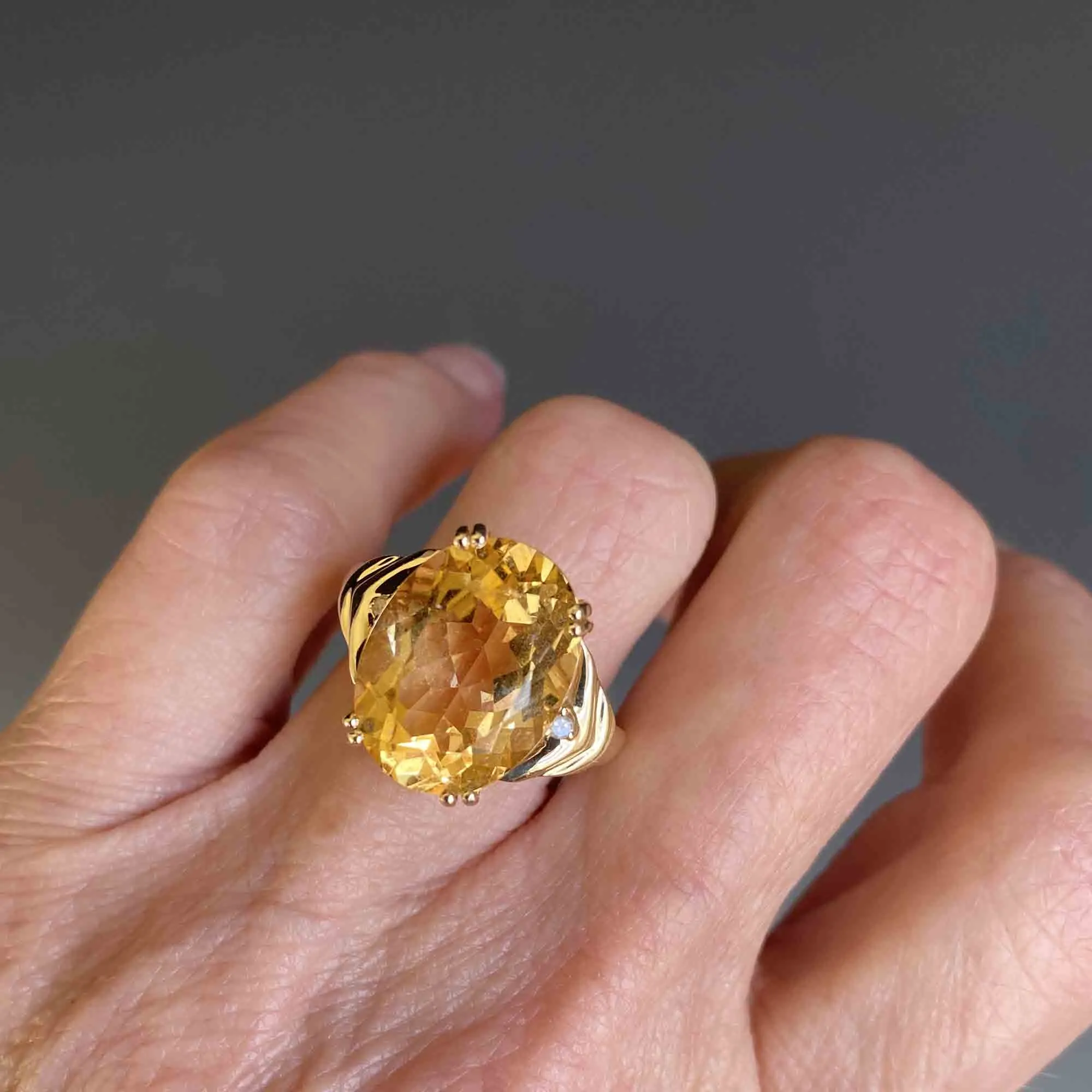 Vintage 14K Gold 8 CTW Diamond Citrine Ring