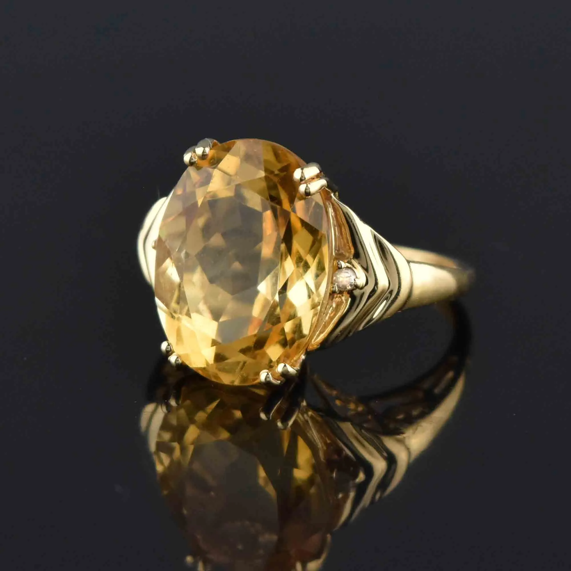 Vintage 14K Gold 8 CTW Diamond Citrine Ring