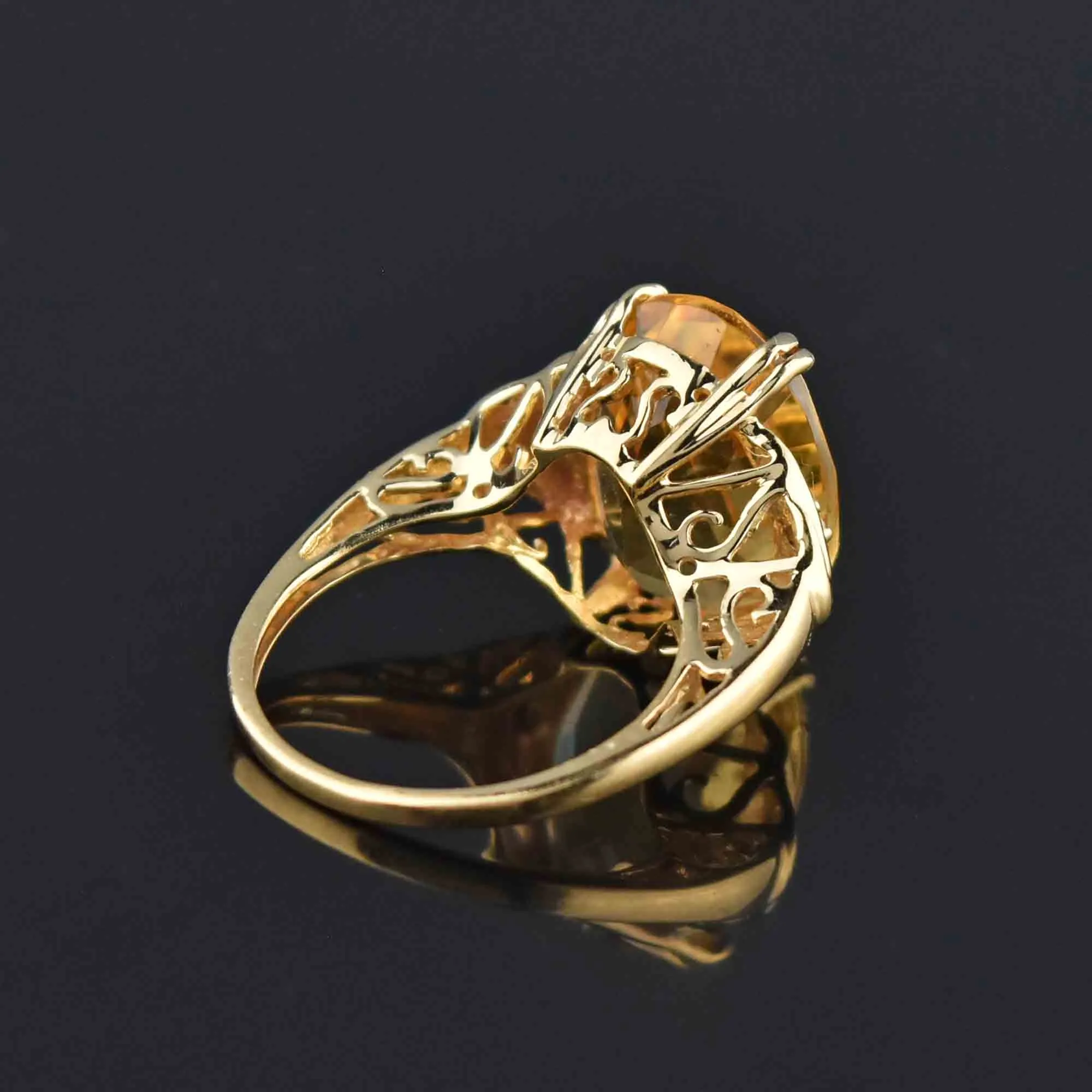 Vintage 14K Gold 8 CTW Diamond Citrine Ring