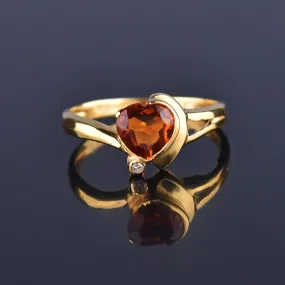 Vintage 14K Gold Diamond Heart Shape Citrine Ring