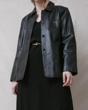 Vintage 90s Boxy Black Leather Jacket (S/M)