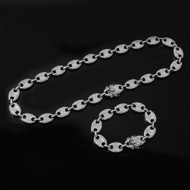 Watch  Chain Bracelet Iced Out Alloy Rhinestone Bling Chain Set for Men