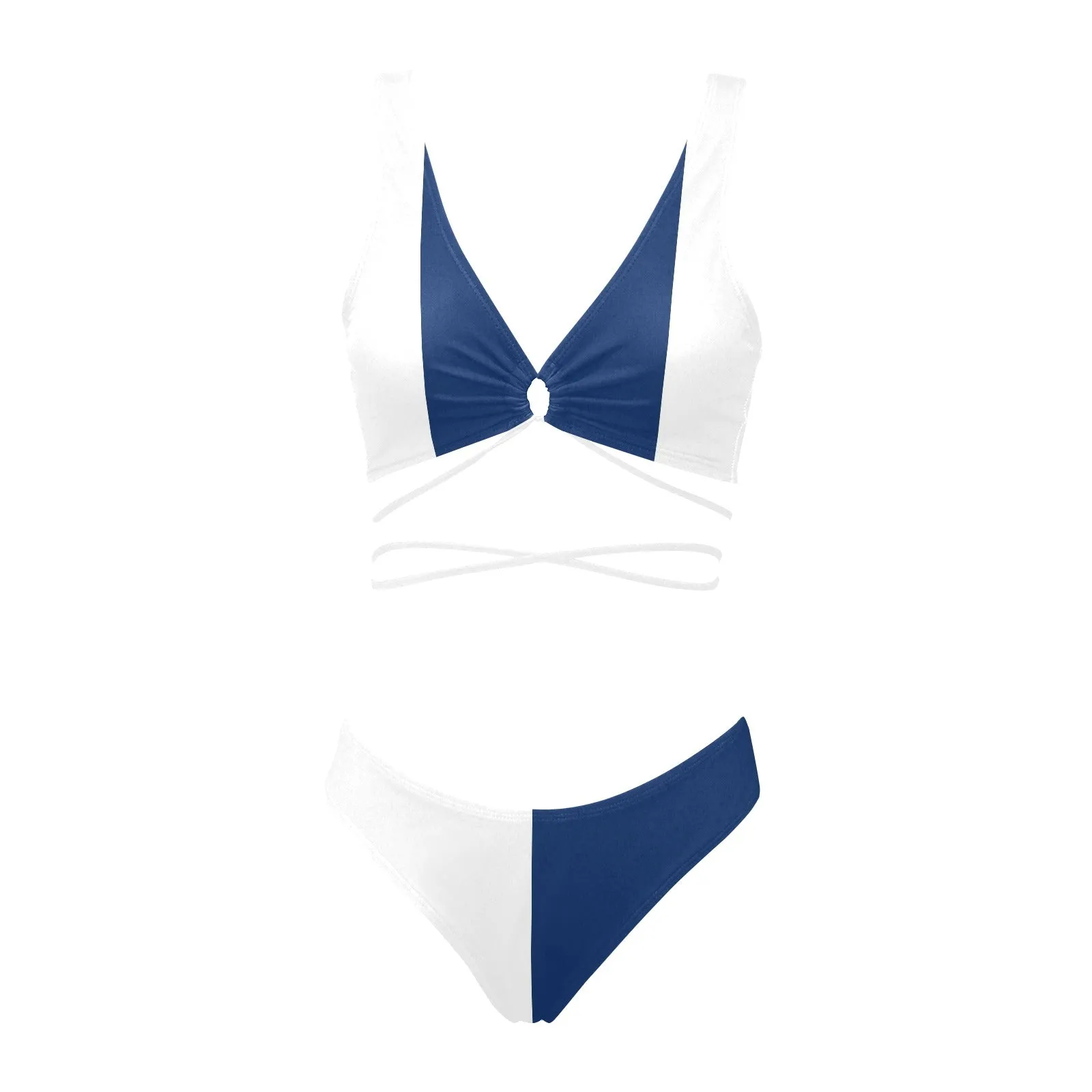 wht blue print Cross String Bikini Set (Model S29)