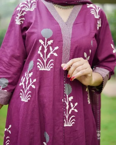 Wine Cotton A-Line Palazzo Suit Set