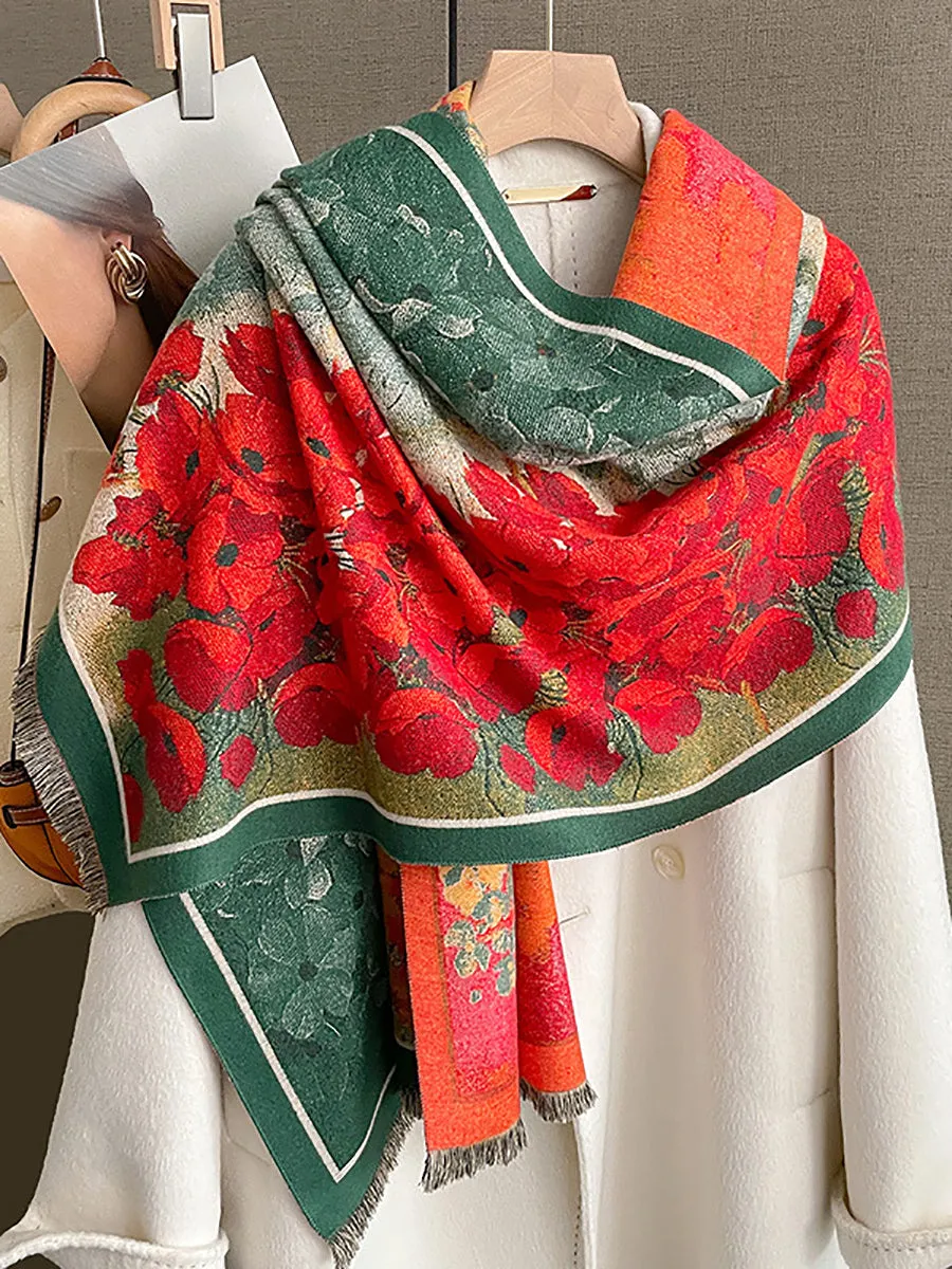 Women Artsy Winter Flower Oil-print Scarf Shawl