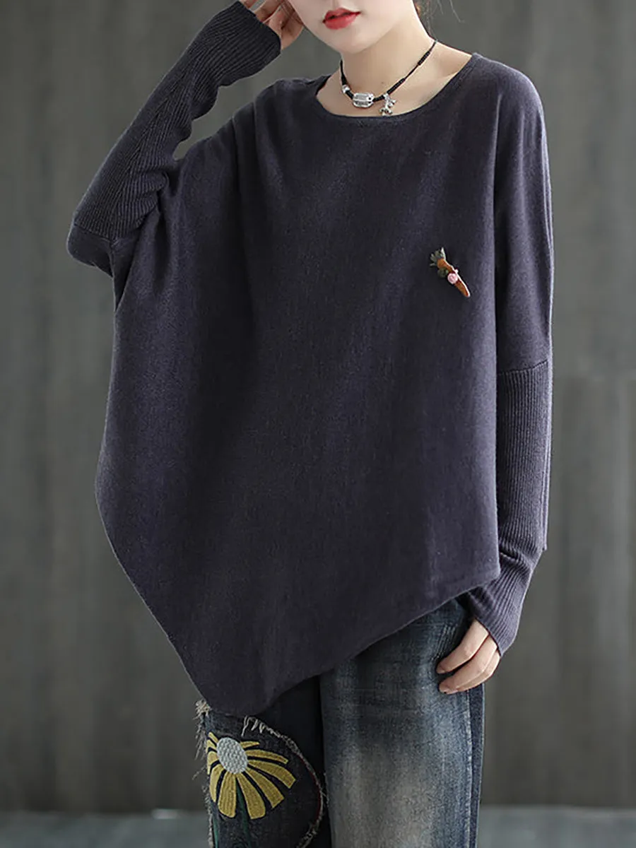 Women Solid Irregular Hem Loose Sweater