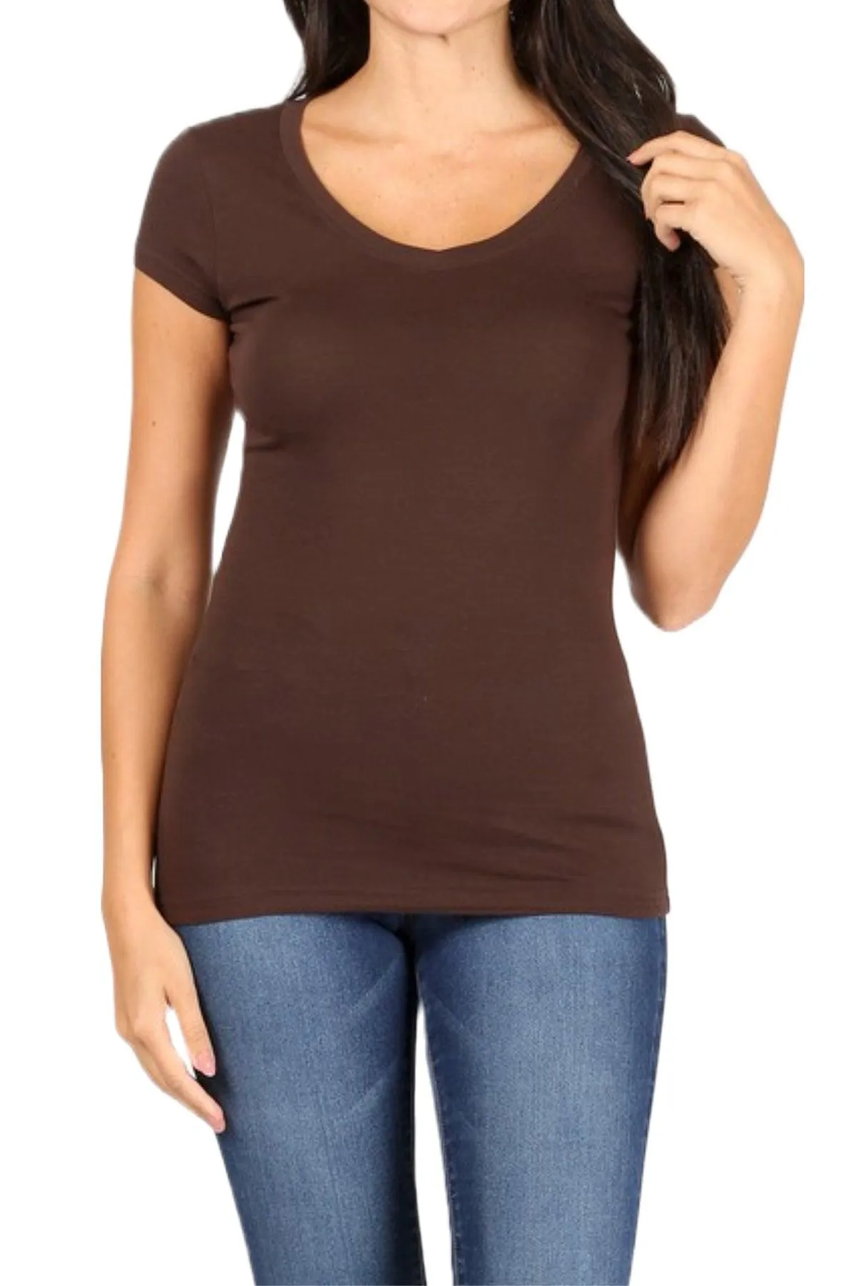 Women's Basic Short Sleeve V Neck T-Shirt Top