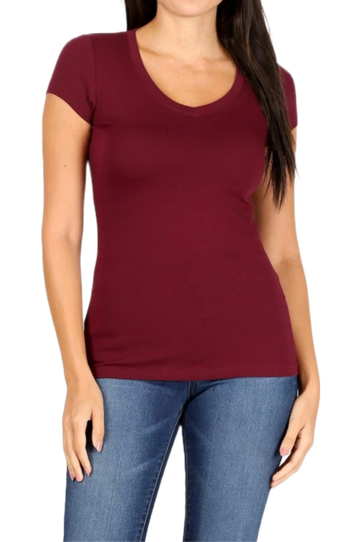 Women's Basic Short Sleeve V Neck T-Shirt Top