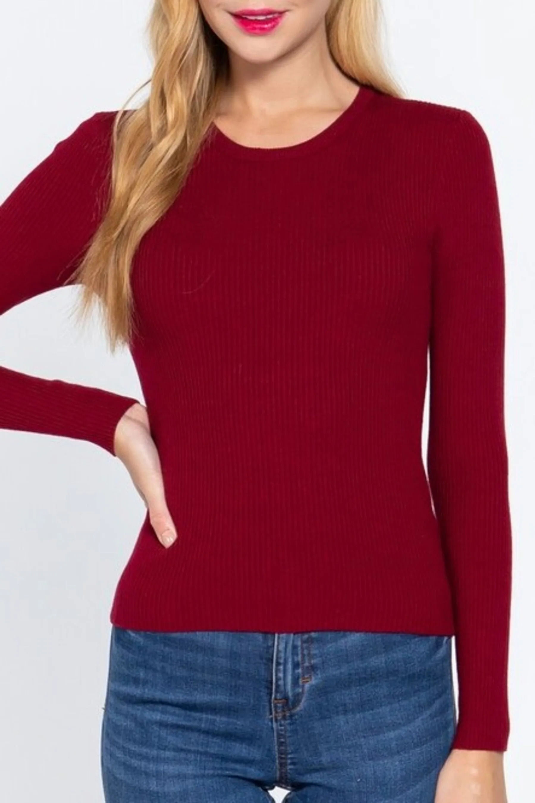 Women's Casual Crewneck T Shirts Ribbed Knit Sweater